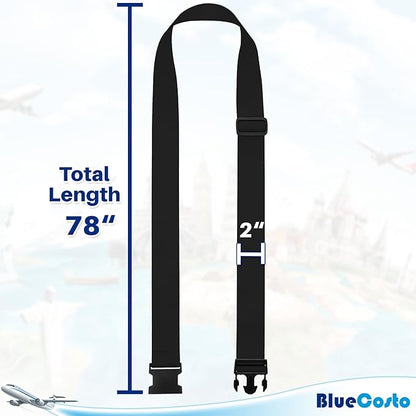 Luggage Straps for Suitcases - TSA Approved - Black, 4 PK - Premium Nylon Belts for Suitcase, Briefcase & Travel Bag - Adjustable Strap Length 46" - 78"
