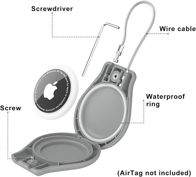 AirTag Holder with Wire Cable Compatible with Apple AirTags, Ultra Durable Anti-Lost Protective Lock Case for Luggage, Key, Backpack (Grey)