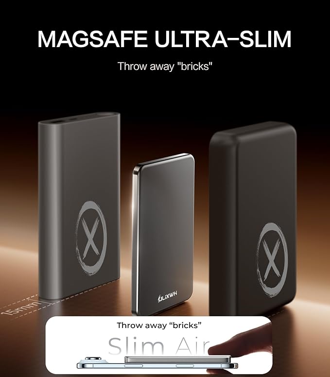 [0.3" Ultra Slim] [Alloy-Made] ULiXWH for Magsafe Portable Charger for iPhone, 2025 Upgrade 5000mAh Fast Charging Magnetic Power Bank, Wireless Battery Pack for iPhone 17 Air 16 15 Pro Max 14 13, Grey