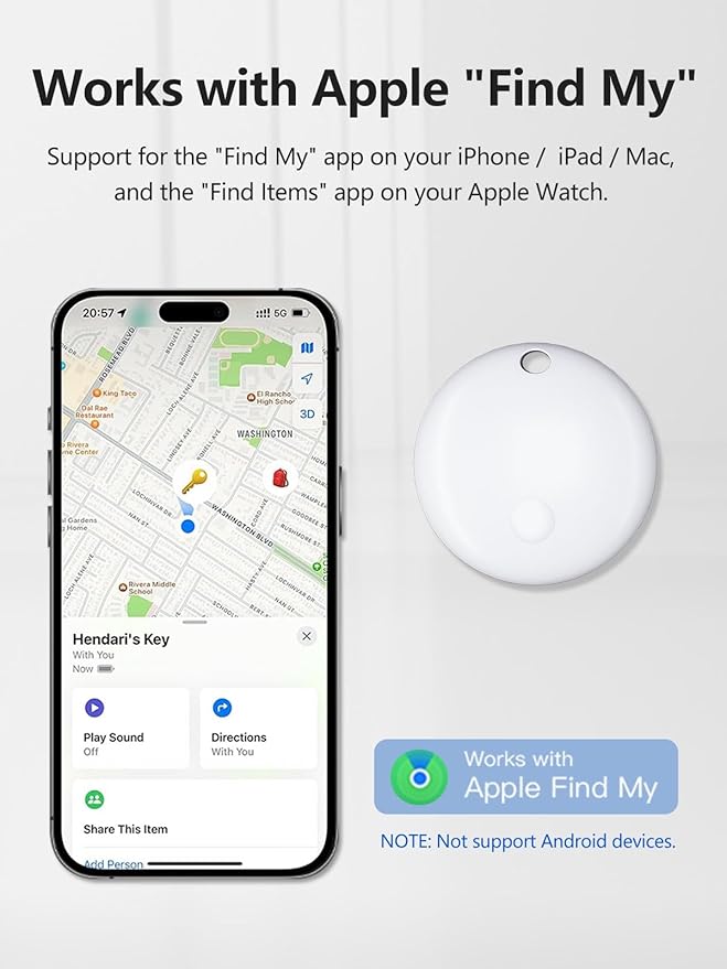 Tracker Tags, Item Finder Work with Apple Find My (iOS Only), Tracking Device Locator Smart Tag for Luggage, Keys, Wallet, Bike, Bags (White, 1 Pack)