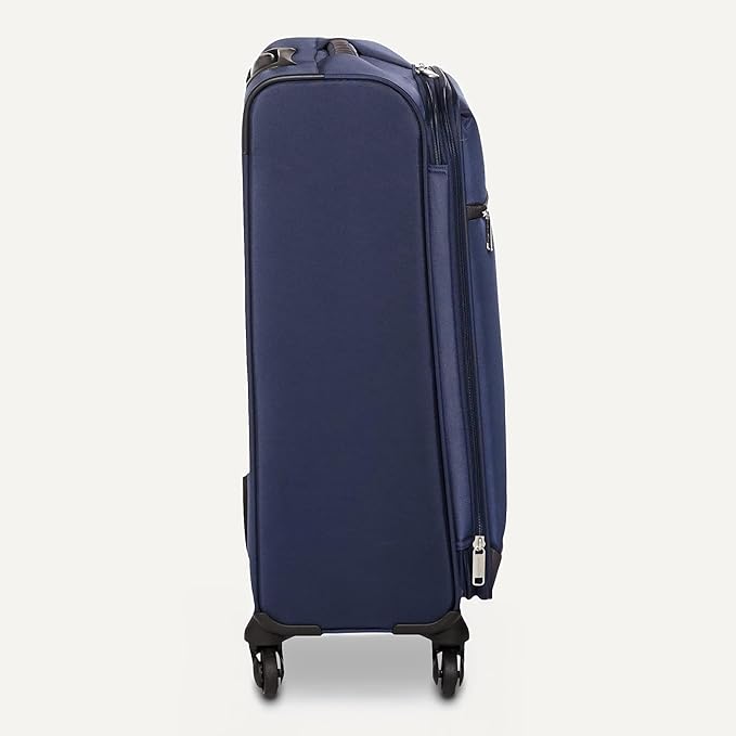 Amazon Basics Luggage, 28" Large Checked Softside Suitcase With Wheels With Four 360-Degree Multi-directional Spinner Wheels Expandable Space Zippered Pocket and Straps, Telescopic Handle, Navy Blue