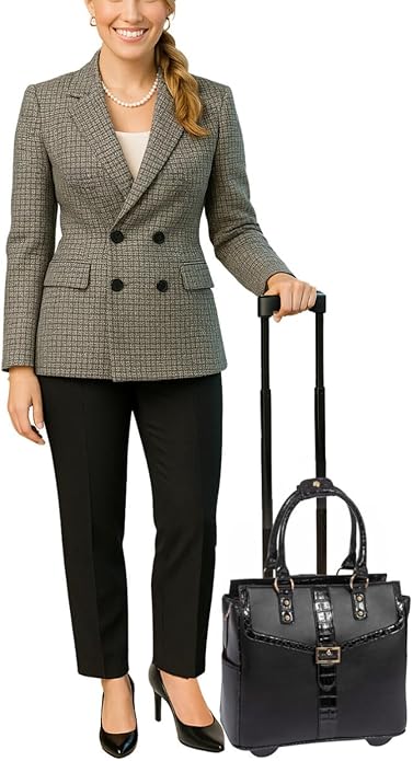 JKM and Company Alligator Compatible With Computer iPad, Laptop Tablet Rolling Tote Bag Briefcase Carryall Bag