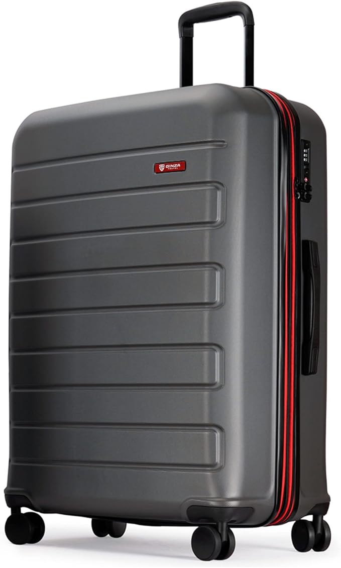 GinzaTravel ABS Luggage with TSA Locks,Large 28-Inch Expandable, and Friction-Resistant in Grey Spinner Suitcases