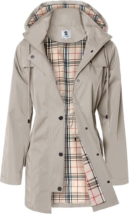 SaphiRose Women's Long Hooded Rain Jacket Outdoor Raincoat Windbreaker