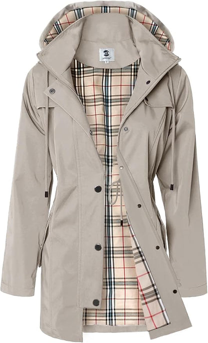 SaphiRose Women's Long Hooded Rain Jacket Outdoor Raincoat Windbreaker