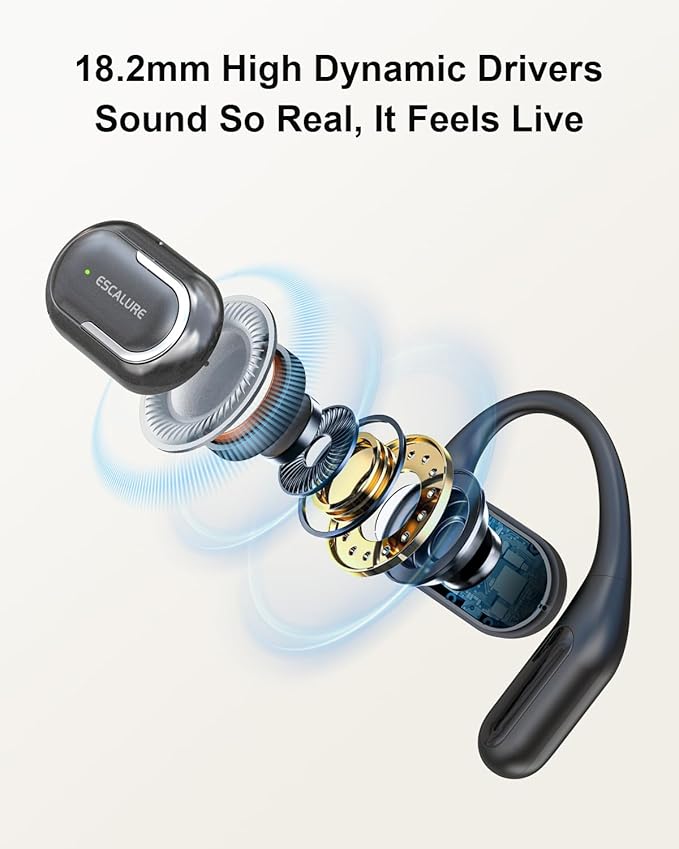 Open Ear Headphones Wireless Bluetooth 60H Playtime, IPX7 Waterproof Open Ear Earbud with Ear Hooks, Running Headphones Bluetooth 5.4 Ear Buds with Mic, Sport Headset for Cycling, and Workouts, Black
