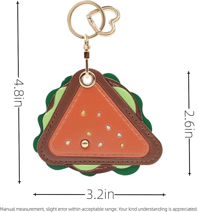 MC Fashion PU Leather Keychain Holder Case Compatible with AirTag, Cute Cartoon Sandwich GPS Tracker Case Charm Key Ring
