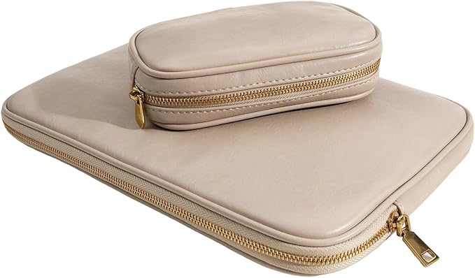 PU Leather Padded Laptop Sleeve 15.3Inch Compatible with MacBook Air 15 A3114 M3 A2941 M2, MacBook Pro 15 Laptop Bag with Charger Pouch Color Sand