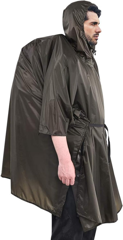 onewind Hooded Rain Poncho, Silnylon Rain Coat Versatile Survival Shelter Waterproof Breathable Lightweight Poncho