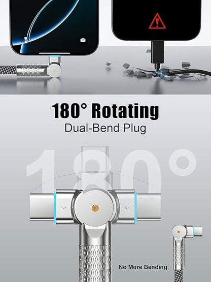 60W USB C to USB C Cable 10FT,180°Rotation Long USB C Cable Fast Charging, Nylon Braided Type C Charger Cord for iPhone 17/16/15,MacBook,iPad,Samsung ﻿