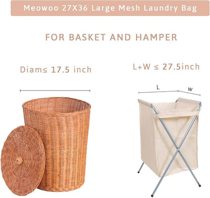 Meowoo Large Mesh Laundry Bag, 27×36inch Heavy Duty Mesh Laundry Bags Drawstring Lockable, Laundry Hamper Liner, Machine Washable, for Travel,Storage, Sports Factories, Dorms, White 1pcs
