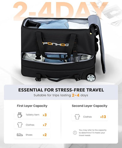 21 Inch Expandable Duffle Bag with Wheels for Men - Water Resistant Wheeled Duffle Bag for Weekend Travel & Overnight Trips,Black