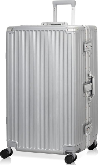 AnyZip Luggage Aluminium Frame Suitcase Hard Shell TSA Lock No Zipper 28In Silver