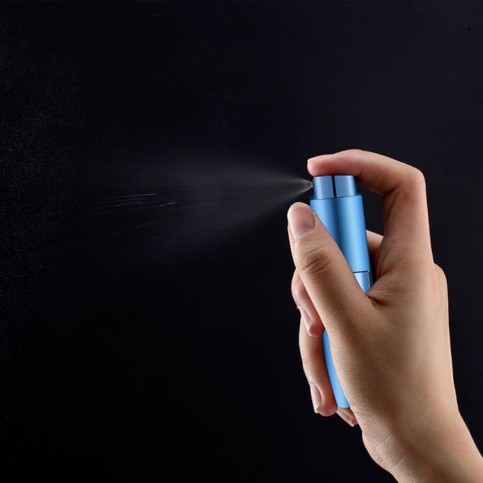 Lil Ray 8ml Portable Mini Perfume Atomizer(4 PCS)，Refillable Empty Small Spray Bottle for Travel, Twist Type Pocket Cologne Sprayer (Matte Black, Pink, Blue, Silver)