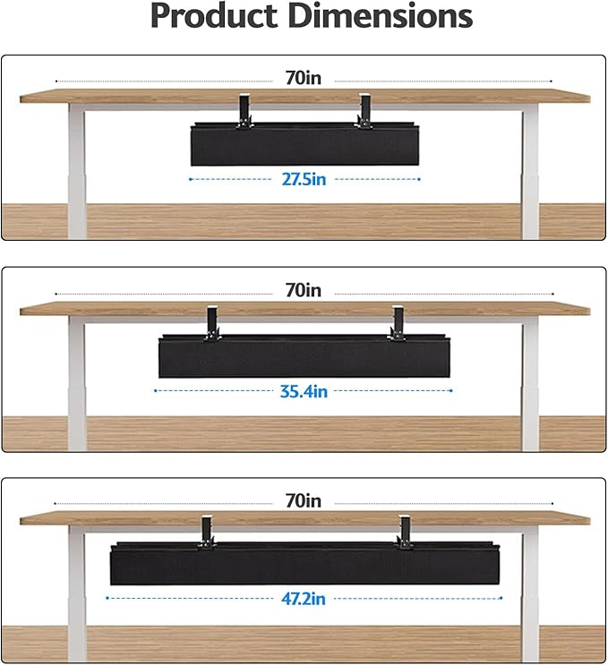 Under Desk Cable Management Tray No Drill, Premium Fabric Cord Organizer for Table - Desk Cable Organizer Cable Tray Hiders for Office&Home (27.5″L x 13.7" W)