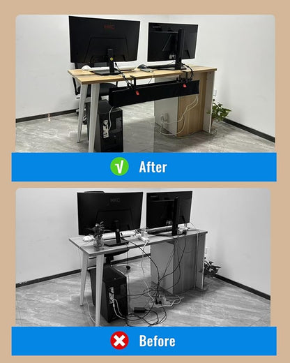 No Drill Cable Management Under Desk, 48" Cord Organizer for Table, Clamp/Screw Mount Cable Tray, Premium Black Fabric Desk Cord Management Tray for Office, Home (Extra Large (48 Inch))