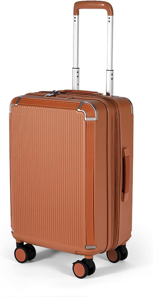 feilario 20in Hardshell Carry-On Luggage Lightweight Spinner Brake Wheels Suitcase with Zipper Closure, Airline Approved, TSA-Accepted Lock & Side Hooks (Brown (zipper closure), 20in)