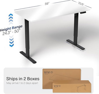 VIVO Electric 60 x 24 in Dual Motor Sit Stand Desk, Memory Height Adjustment, 2B Series, White Dry Erase Top Black Frame, DESK-KIT-2B6WE