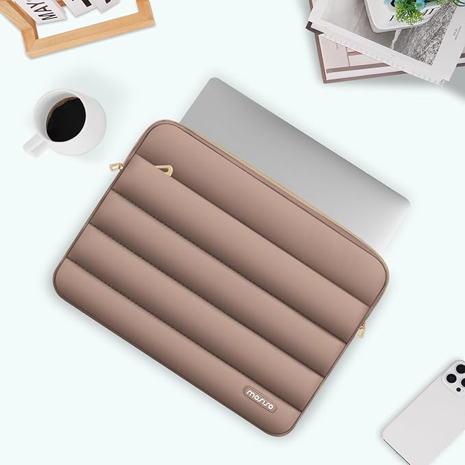 MOSISO 14 inch Laptop Case, 14 inch Puffy Laptop Sleeve Compatible with HP Lenovo Dell ASUS Acer, HP Stream, Dell Latitude, Lenovo IdeaPad, Polyester Horizontal Bag with Small Case, Brown