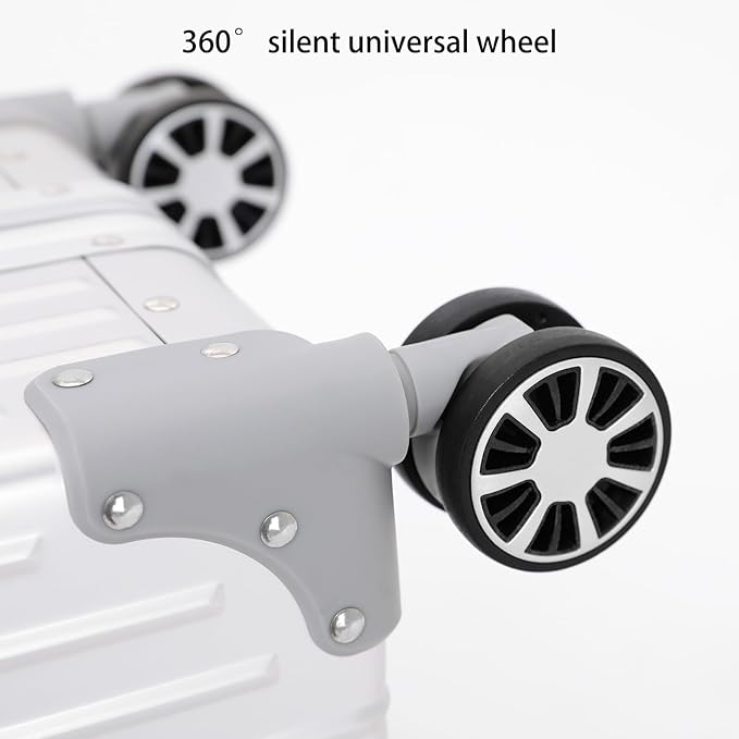 Metal All Aluminum Carry-on Luggage TSA Customs Lock Zipperless Silent Rotary Wheel Business Suitcase Aluminum Frame Set (silvery, 24 '')