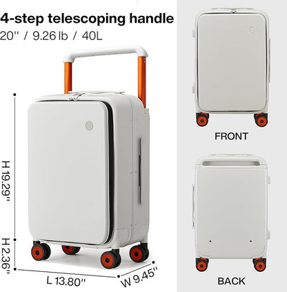 mixi Carry On Luggage Wide Handle Luxury Design Rolling Travel Suitcase PC Hardside with Aluminum Frame Hollow Spinner Wheels, with Cover, 20 inch, Smoke White