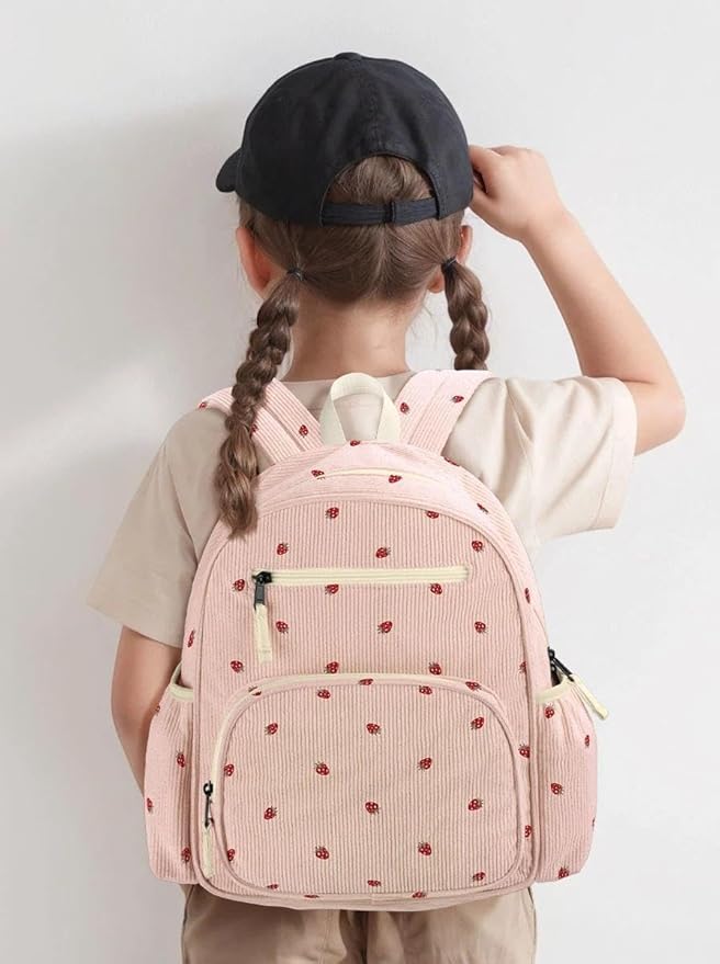 Corduroy Toddler Backpack for Girls 2-5, Preschool Kindergarten Backpack - Cute Kids Backpacks for Girls 13.7" H Fit Folder