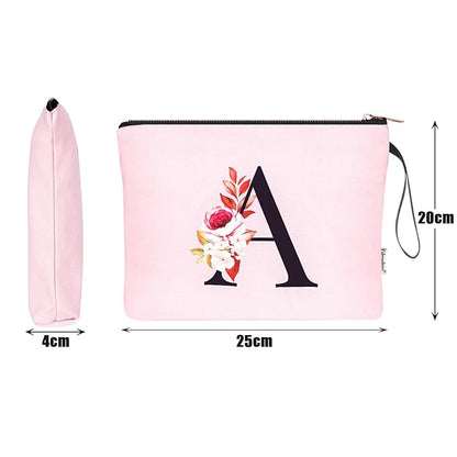 Vavabox A-Z Personalized Makeup Bag, Birthday Gifts for Women Mom, Gifts for Best Friend, Bride Bridesmaid Cosmetic bag (A, Pink)