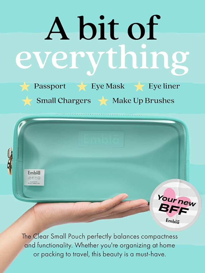 Embla London Makeup Bag Cosmetic Case, Clear Zipper Make Up Pouch and Toiletry Travel Tote, Cute Skincare Pouches for Women Girls, Preppy Purse Cosmetic Organizer, Small Makeup Bags, Cotton Candy