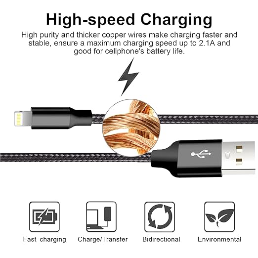 cugunu iPhone Charger, 5 Pack 3/3/6/6/10FT Apple MFi Certified USB Lightning Cable Nylon Braided Fast Charging Cord Compatible for iPhone 14/13/12/11/X/Max/8/7/6/5/SE/Plus/iPad - Black