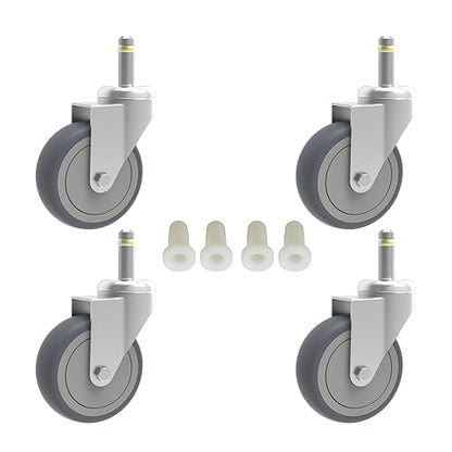 2-Inch Swivel Stem Caster, 7/16-Inch Stem Diameter Rubber Wheel, Thermoplastic Rubber TPR Replacement Wheels for Weber Grill Shop Vac - 4 Pack