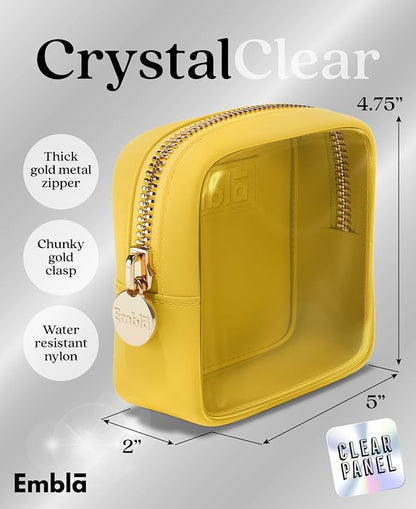 Embla London Makeup Bag Cosmetic Case, Clear Zipper Make Up Pouch and Toiletry Travel Tote, Cute Skincare Pouches for Women Girls, Preppy Purse Cosmetic Organizer, Mini Makeup Bags, Lemon