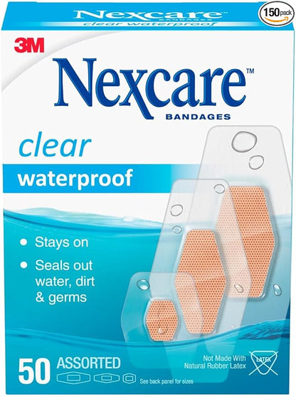 Nexcare Waterproof Clear Bandages, Covers And Protects, Assorted Sizes, 3 Packs, 150 Count