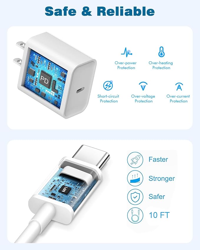 Fast Charger for iPhone 16/15 Charger,iPhone 16/15 ChargerFast Charging Type C USB C Wall ChargerBlock Adapter 10FT USB C Charging Cable Cord for Apple iPhone 16 15 Pro Max/15 Plus/iPad Pro/Air/Mini