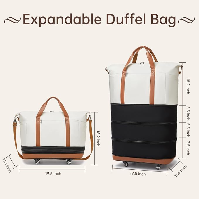 seyfocnia Travel Duffle Bag with Wheels Expandable, Foldable Duffle Bags for Travel Duffel Bag with Wheels and Handle Rolling Duffel Bag Collapsible Carry-On Luggage Weekend Overnight Bags-Black