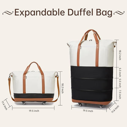 seyfocnia Travel Duffle Bag with Wheels Expandable, Foldable Duffle Bags for Travel Duffel Bag with Wheels and Handle Rolling Duffel Bag Collapsible Carry-On Luggage Weekend Overnight Bags-Black