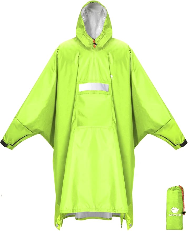 ANYOO Hooded Rain Poncho for Adults Waterproof Lightweight Rain Coat for Men Women Reusable Rain Jacket for Emergency Outdoor