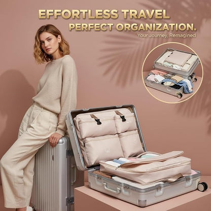 Travel 5-in-1 Packing Cube Set | Expandable Waterproof Luggage Organizer with Hanging Hook | Multi-Compartment Compression Bag for Clothes & Essentials (Khaki)