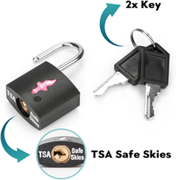 4 Pack Black TSA Luggage Locks with Key+4 Pack Travel tag, Luggage Lock TSA Approved for Backpacks, Bags and Luggage, 4 Pack Black Lock+4 Pack tag