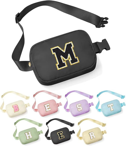 YOOLIFE Initial Belt Bag - Crossbody Bags Women - Fanny Packs for Women Cross Body Bag Black Small Waist Packs Travel Everywhere Belt Bag Monogram Crossbody Bag M