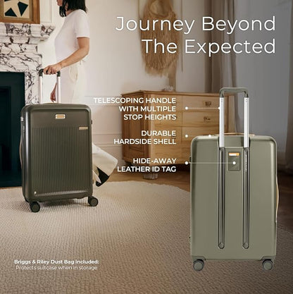 Briggs & Riley 30" Large Expandable Spinner - Checked Luggage for Travel, Suitcases with Wheels, Hardside Rolling Bag for Men & Women, Self-Repairing Zipper - Sympatico Collection, Olive