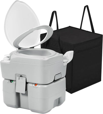YITAMOTOR 5.3 Gal Portable Toilet for Adults, Camping Porta Potty with Diagonal Elongated Bowl, Hand Sprayer, Carry Bag, Level Indicator, Leak-Proof RV Travel Porta Potty for Outdoors Indoors Hospital