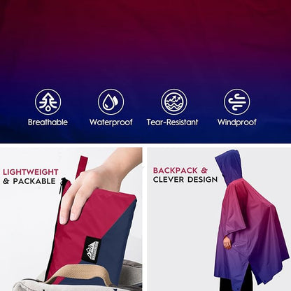Bruvoalon 3-in-1 Rain Poncho with 1/4 Zip & Chest Pocket, Waterproof, Sunshade, Ground Mat for Adults & Youth Emergency