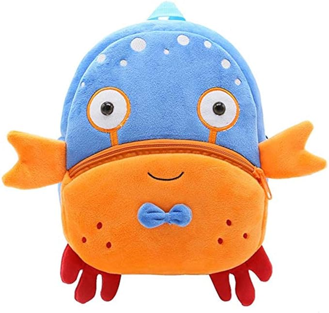 Children Toddler Preschool Backpack Plush Animal Cartoon Backpack Baby Kids School Satchel Travel Lunch Bags(Crab)