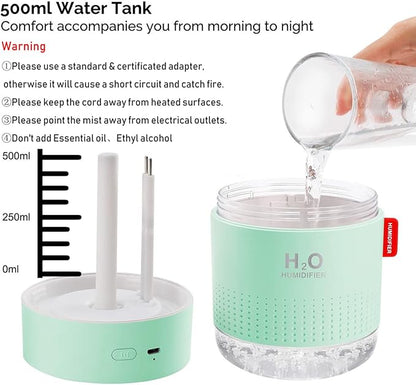 Green Portable Mini Humidifier, 500ml Small Cool Mist USB Desktop Humidifier for Baby Bedroom, Travel, Office, Home - Auto Shut-Off, 2 Mist Modes, Super Quiet
