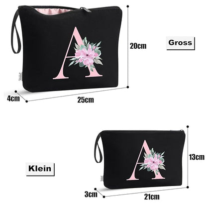 Vavabox A-Z Personalized Makeup Bag, Birthday Gifts for Women Mom, Gifts for Best Friend, Bride Bridesmaid Cosmetic bag (E, 04-Black Set)