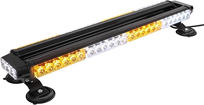 26.5" 54 LED Automotive Rooftop Beacon Light Bar Double Side Emergency Warning Flash Strobe Snow Plow Light Traffic Advisor with Magnetic Base For Tow Work Truck Pickup Amber White