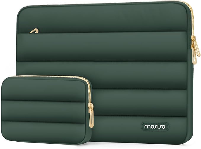 MOSISO 15-15.6 inch Laptop Case, 16 inch Puffy Laptop Sleeve Compatible with MacBook Pro 16, HP Dell ASUS Acer Toshiba Lenovo Notebook Computer, Polyester Horizontal Bag with Small Case, Emerald Green