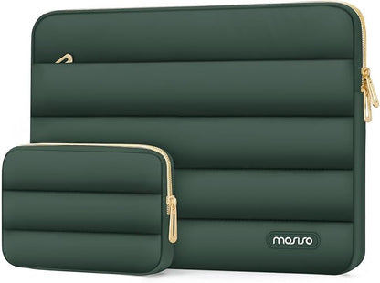 MOSISO 15-15.6 inch Laptop Case, 16 inch Puffy Laptop Sleeve Compatible with MacBook Pro 16, HP Dell ASUS Acer Toshiba Lenovo Notebook Computer, Polyester Horizontal Bag with Small Case, Emerald Green