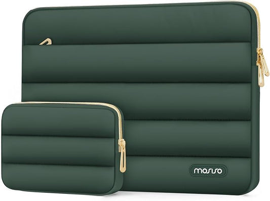 MOSISO 15-15.6 inch Laptop Case, 16 inch Puffy Laptop Sleeve Compatible with MacBook Pro 16, HP Dell ASUS Acer Toshiba Lenovo Notebook Computer, Polyester Horizontal Bag with Small Case, Emerald Green