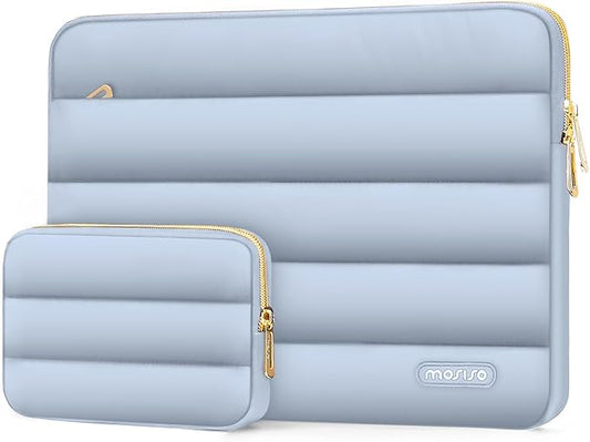 MOSISO 14 inch Laptop Case, 14 inch Puffy Laptop Sleeve Compatible with HP Lenovo Dell ASUS Acer, HP Stream, Dell Latitude, Lenovo IdeaPad, Polyester Horizontal Bag with Small Case, Baby Blue